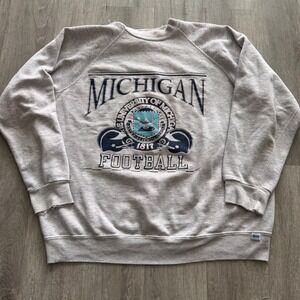 Vintage Discus Athletic Michigan Football Sweatshirt Gray XL Made in USA Tultex